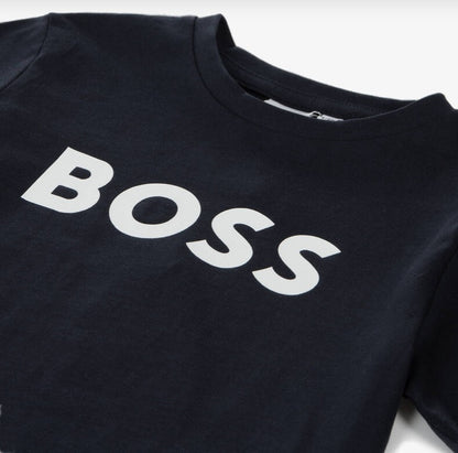 【お取り寄せ】『BOSS』ロゴ プリント Tシャツ Navy  ID: P100063BO